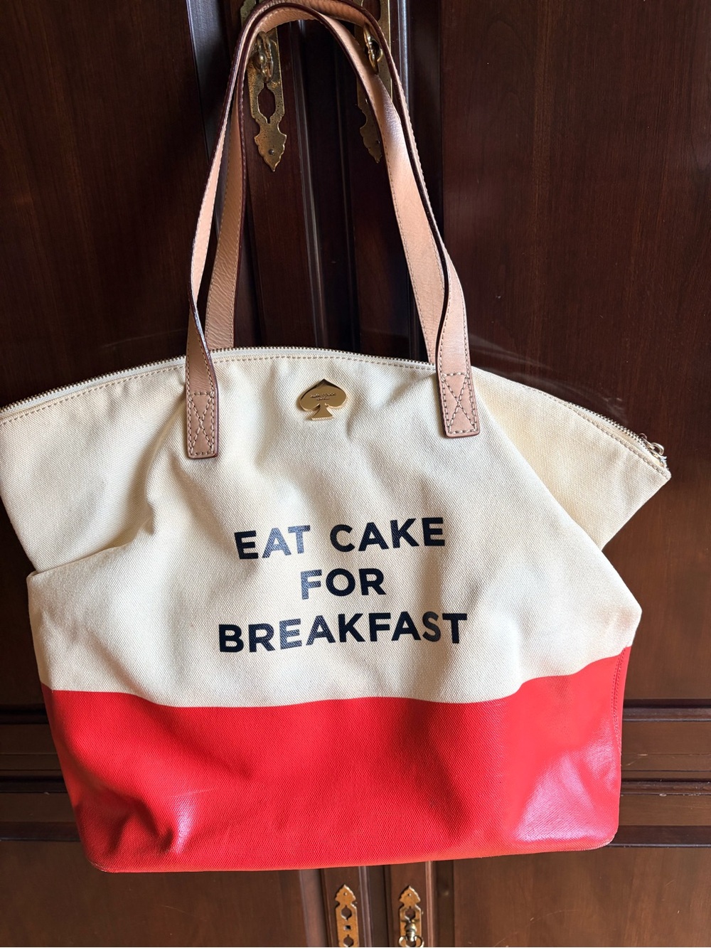 Kate Spade Cream and Red 'Eat Cake For Breakfast' XL Tote - Picture 2 of 16